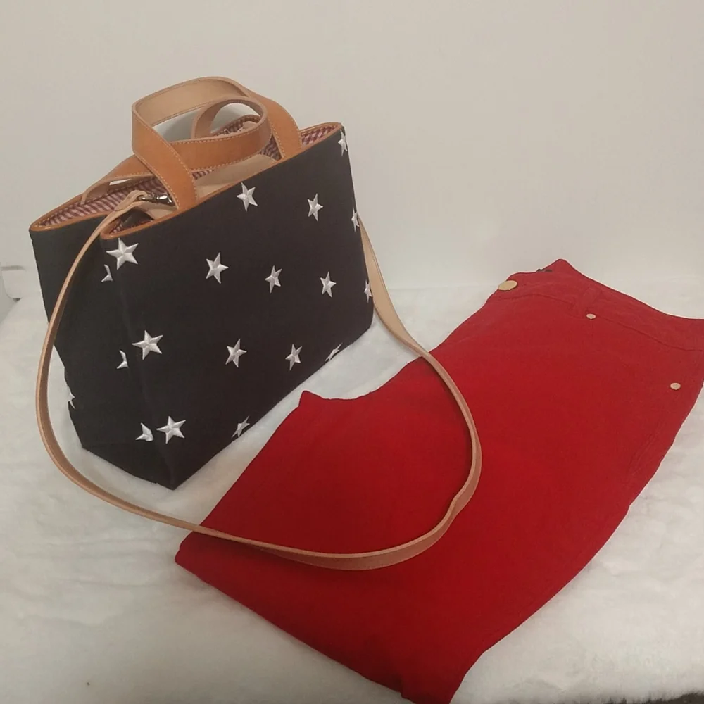 Amanda Smith Satchel/Crossbody Bag Navy Blue W/ Stars, Patriotic Bag